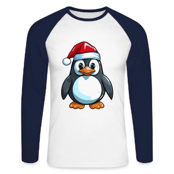Penguin Comic Christmas - Unisex Long Sleeve Baseball T-Shirt - white/navy - Front - Nik (191cm)