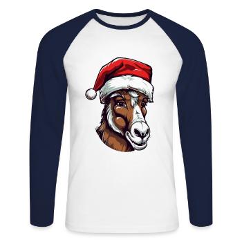 Donkey Head Christmas Portrait - Unisex Long Sleeve Baseball T-Shirt - white/navy - Front - Nik (191cm)