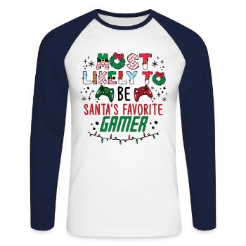 Christmas Xmas Gaming Santa's Favorite Gamer - Unisex Long Sleeve Baseball T-Shirt - white/navy - Front - Nik (191cm)