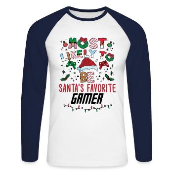 Christmas Xmas Gaming Santa's Favorite Gamer - Unisex Long Sleeve Baseball T-Shirt - white/navy - Front - Nik (191cm)