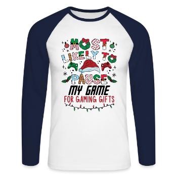 Weihnachten Gamer Pause My Game For Gaming Gifts - Unisex Baseballshirt langarm - Weiß/Navy - Vorne - Nik (191cm)