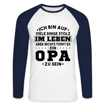 ich bin stolz wie ein Opa - Unisex Baseballshirt langarm - Weiß/Navy - Vorne - Nik (191cm)