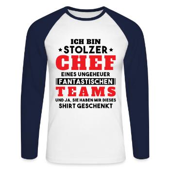 Ich bin Stolzer Chef Geschenkidee - Unisex Baseballshirt langarm - Weiß/Navy - Vorne - Nik (191cm)