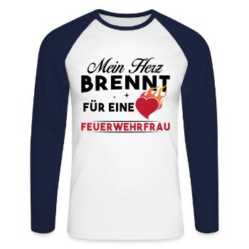 Mein Herz brennt für eine Feuerwehrfrau - Unisex Baseballshirt langarm - Weiß/Navy - Vorne - Nik (191cm)