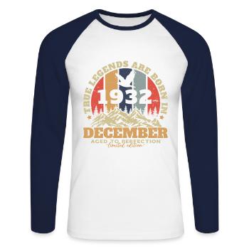 December 1932 Vintage Birthday Gift - Unisex Long Sleeve Baseball T-Shirt - white/navy - Front - Nik (191cm)