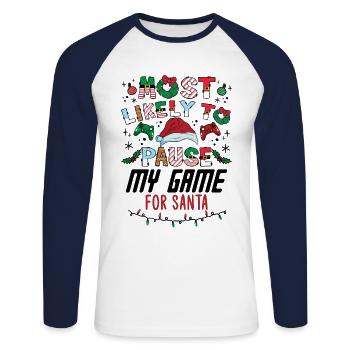 Weihnachten Gamer Gaming Pause My Game For Santa - Unisex Baseballshirt langarm - Weiß/Navy - Vorne - Nik (191cm)