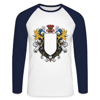 Wappen Symbol - Unisex Baseballshirt langarm - Weiß/Navy - Vorne - Nik (191cm)