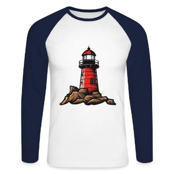 Lighthouse icon - Unisex Long Sleeve Baseball T-Shirt - white/navy - Front - Nik (191cm)