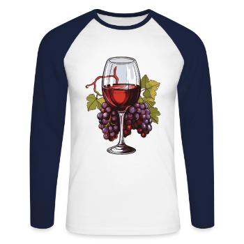 Wine Glass Grapes Wine - Unisex Long Sleeve Baseball T-Shirt - white/navy - Front - Nik (191cm)