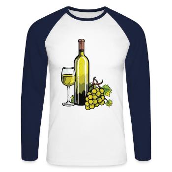 Verre à vin VinRaisins Vin - T-shirt baseball manches longues Homme - blanc/marine - Devant - Nik (191cm)
