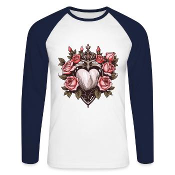 Herz Symbol Liebe Tattoo - Unisex Baseballshirt langarm - Weiß/Navy - Vorne - Nik (191cm)