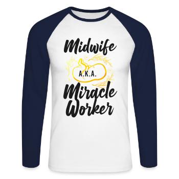 Nurse Midwife Birth Worker Midwife - Unisex Long Sleeve Baseball T-Shirt - white/navy - Front - Nik (191cm)