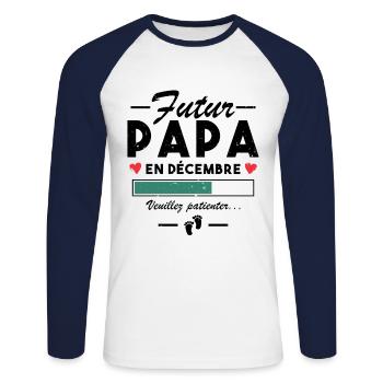 Homme Annonce Grossesse Futur Papa En décembre - T-shirt baseball manches longues Homme - blanc/marine - Devant - Nik (191cm)