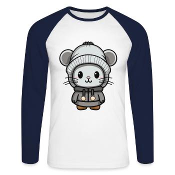 Mouse Winter Animal Baby Comic - Unisex Long Sleeve Baseball T-Shirt - white/navy - Front - Nik (191cm)