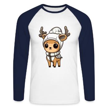 Reh Geweih Winter Tier Baby Comic - Unisex Baseballshirt langarm - Weiß/Navy - Vorne - Nik (191cm)