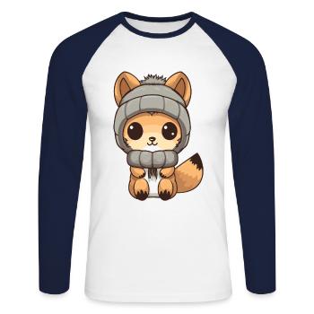 Écureuil hiver Animal bébé bande dessinée - T-shirt baseball manches longues Homme - blanc/marine - Devant - Nik (191cm)