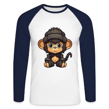 Monkey Winter Animal Baby Comic - Unisex Long Sleeve Baseball T-Shirt - white/navy - Front - Nik (191cm)