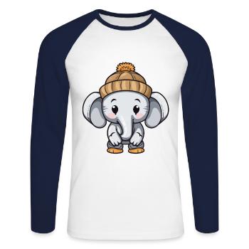 Elephant Winter Animal Baby Comic - Unisex Long Sleeve Baseball T-Shirt - white/navy - Front - Nik (191cm)