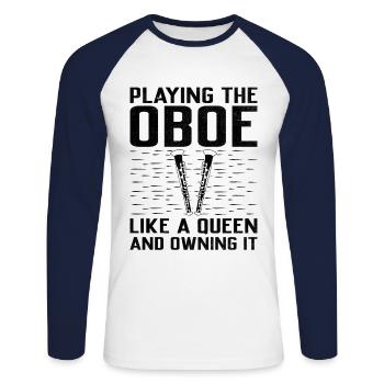 Oboe Player Oboe Basoonist Marching Band Instrumen - Unisex Long Sleeve Baseball T-Shirt - white/navy - Front - Nik (191cm)