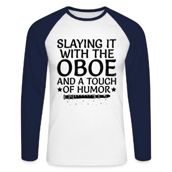 Oboe Player Oboe Basoonist Marching Band Instrumen - Unisex Long Sleeve Baseball T-Shirt - white/navy - Front - Nik (191cm)