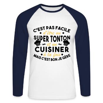 Super Tonton et un Cuisinier Cadeau Humour - T-shirt baseball manches longues Homme - blanc/marine - Devant - Nik (191cm)
