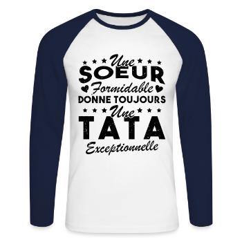 Une Sœur formidable donne une Tata exceptionnelle - T-shirt baseball manches longues Homme - blanc/marine - Devant - Nik (191cm)
