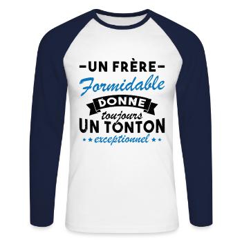 Un frère formidable donne un tonton exceptionnel - T-shirt baseball manches longues Homme - blanc/marine - Devant - Nik (191cm)