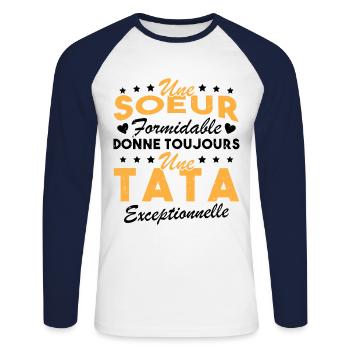 Une Sœur formidable donne une Tata exceptionnelle - T-shirt baseball manches longues Homme - blanc/marine - Devant - Nik (191cm)