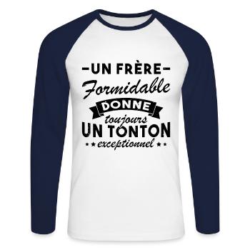 Un frère formidable donne un tonton exceptionnel - T-shirt baseball manches longues Homme - blanc/marine - Devant - Nik (191cm)