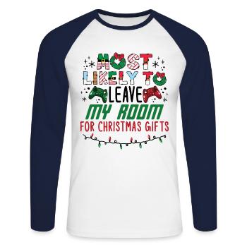 Noël Gamer Gaming Dire Drôle Humour Noël - T-shirt baseball manches longues Homme - blanc/marine - Devant - Nik (191cm)