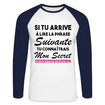 Enfant J'ai un Secret Je Vais être Grande Sœur - T-shirt baseball manches longues Homme - blanc/marine - Devant - Nik (191cm)