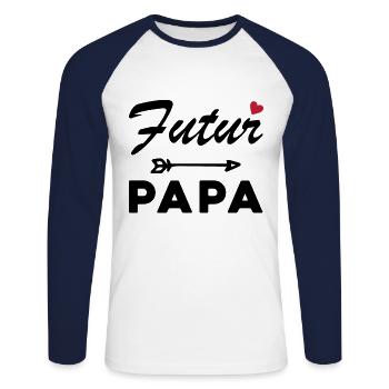 Futur Papa Humour Cadeau Homme Fête des Pères - T-shirt baseball manches longues Homme - blanc/marine - Devant - Nik (191cm)