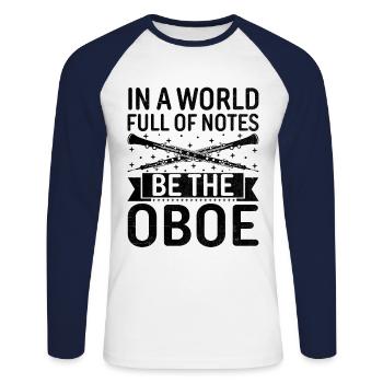 Hautboïste Hautbois Basooniste Fanfare Instrumen - T-shirt baseball manches longues Homme - blanc/marine - Devant - Nik (191cm)