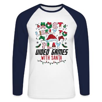 Noël Gamer Gaming Dire Drôle Humour Noël - T-shirt baseball manches longues Homme - blanc/marine - Devant - Nik (191cm)