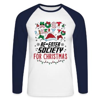 Gamer Gaming Dire Noël Noël Humour Drôle - T-shirt baseball manches longues Homme - blanc/marine - Devant - Nik (191cm)