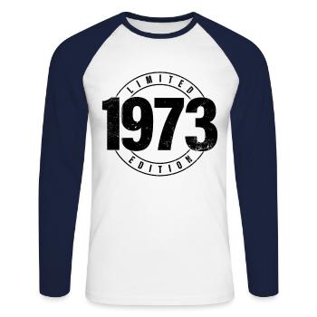 Édition limitée 1973 année de naissance urbain anniversaire - T-shirt baseball manches longues Homme - blanc/marine - Devant - Nik (191cm)