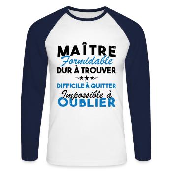 Maître formidable, Cadeau Maître école - T-shirt baseball manches longues Homme - blanc/marine - Devant - Nik (191cm)