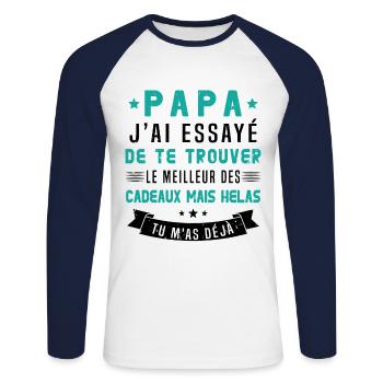 Papa J'ai Essayé De Te Trouver Le Meilleur Cadeau - T-shirt baseball manches longues Homme - blanc/marine - Devant - Nik (191cm)