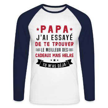 Papa J'ai Essayé De Te Trouver Le Meilleur Cadeau - T-shirt baseball manches longues Homme - blanc/marine - Devant - Nik (191cm)
