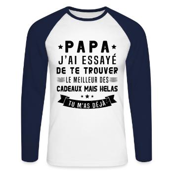 Papa J'ai Essayé De Te Trouver Le Meilleur Cadeau - T-shirt baseball manches longues Homme - blanc/marine - Devant - Nik (191cm)