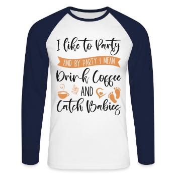LD Labour And Delivery Nurse - Unisex Long Sleeve Baseball T-Shirt - white/navy - Front - Nik (191cm)