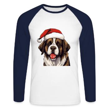 Saint Bernand Dog Christmas Portrait Xmas - Unisex Long Sleeve Baseball T-Shirt - white/navy - Front - Nik (191cm)