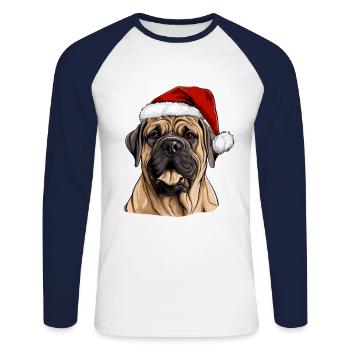 Boerboel Dog Christmas Portrait Xmas - Unisex Long Sleeve Baseball T-Shirt - white/navy - Front - Nik (191cm)