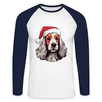 Cocker Spaniel Hund Weihnachten Porträt Xmas - Unisex Baseballshirt langarm - Weiß/Navy - Vorne - Nik (191cm)