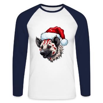 Hyena Christmas Animal Portrait Xmas - Unisex Long Sleeve Baseball T-Shirt - white/navy - Front - Nik (191cm)