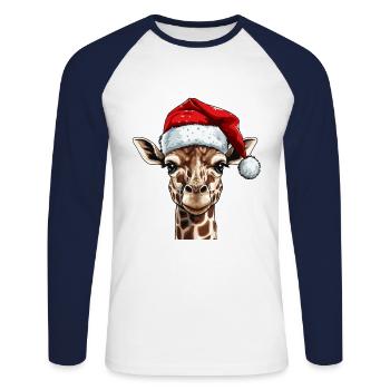 Girafe Noël Animal Portrait Noël - T-shirt baseball manches longues Homme - blanc/marine - Devant - Nik (191cm)