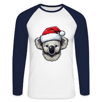 Koala Noël Animal Portrait Noël - T-shirt baseball manches longues Homme - blanc/marine - Devant - Nik (191cm)