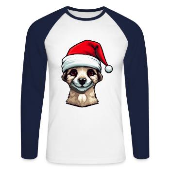 Suricate Noël Animal Portrait Noël - T-shirt baseball manches longues Homme - blanc/marine - Devant - Nik (191cm)