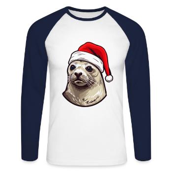 Seal Seal Christmas Animal Portrait Xmas - Unisex Long Sleeve Baseball T-Shirt - white/navy - Front - Nik (191cm)