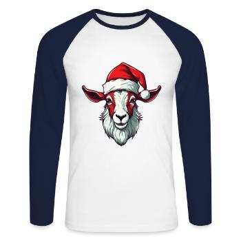 Ziege Weihnachten Tier Porträt Xmas - Unisex Baseballshirt langarm - Weiß/Navy - Vorne - Nik (191cm)